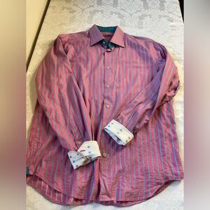 Robert Graham Men’s Large Long Sleeve Pink Shirt Vertical Striped Flip Cuff